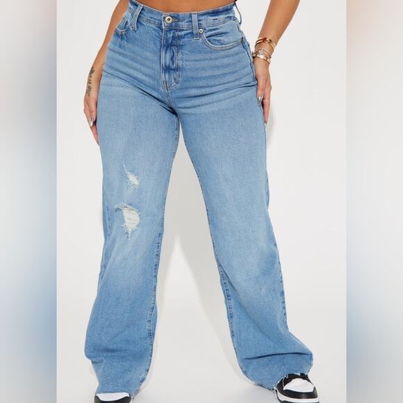 Nova 90's Vintage Stretch Wide Leg Jeans - Light Wash - Picture 2 of 6